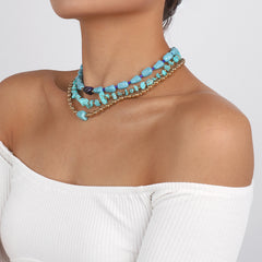 Blue Turquoise & Howlite Beaded Necklace Set