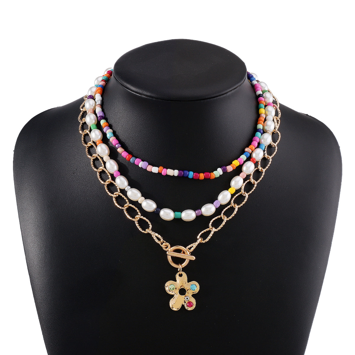 Multicolor Howlite & Pearl 18K Gold-Plated Flower Pendant Necklace Set