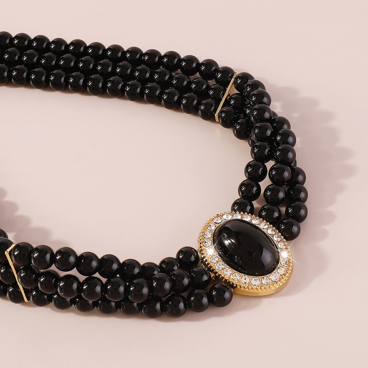 Cubic Zirconia & Black Resin 18K Gold-Plated Oval Layered Choker Necklace