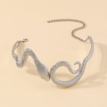 Silver-Plated Textured Snake Choker, chunky silver choker necklace, elegant gift for her, lifestyle look