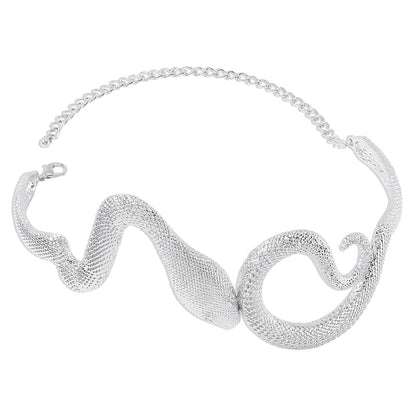 Silver-Plated Textured Snake Choker, chunky silver choker necklace, elegant gift for her, styled look