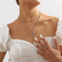 Crystal & Cubic Zirconia Heart Layered Pendant Necklace