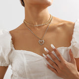 Crystal & Cubic Zirconia Heart Layered Pendant Necklace
