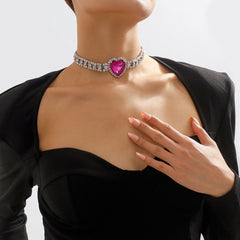 Pink Crystal & Cubic Zirconia Heart Layered Pendant Choker