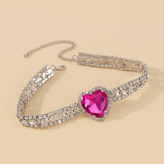 Pink Crystal & Cubic Zirconia Heart Layered Pendant Choker