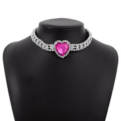 Pink Crystal & Cubic Zirconia Heart Layered Pendant Choker