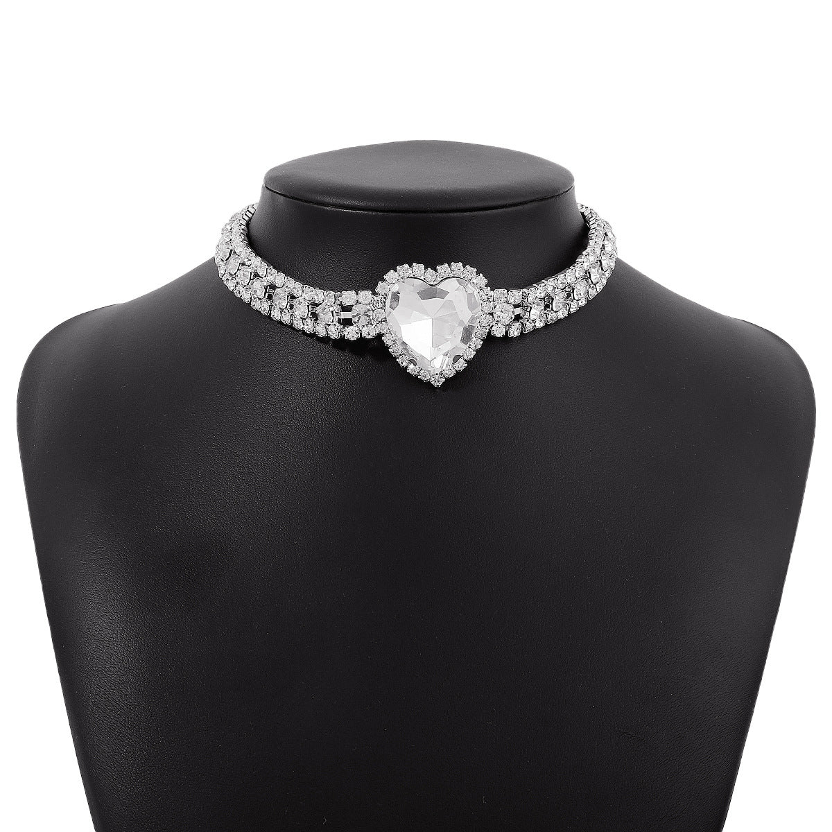 Crystal & Cubic Zirconia Heart Pendant Choker