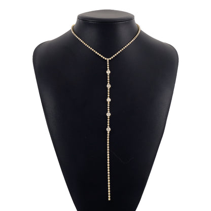 Cubic Zirconia and 18K Gold-Plated Lariat Necklace, gold pendant necklace for women, dainty minimalist design, styled look