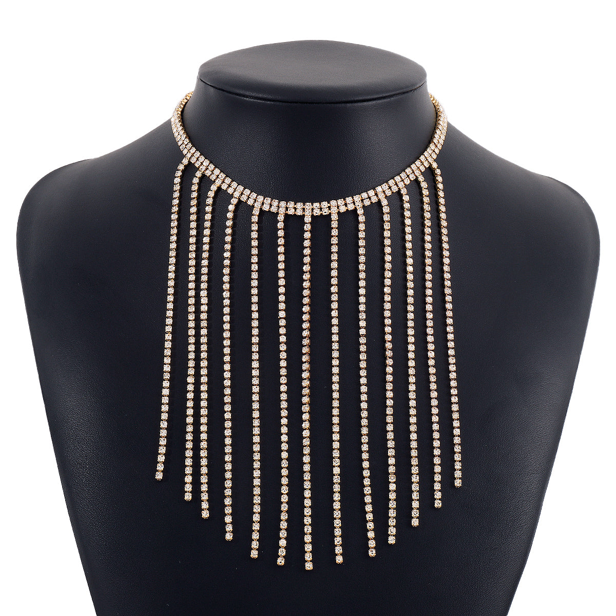 Cubic Zirconia and 18K Gold-Plated Tassel Choker, gold pendant necklace for women, everyday style, lifestyle look