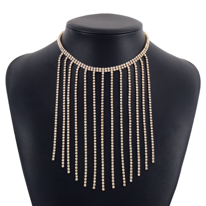 Cubic Zirconia and 18K Gold-Plated Tassel Choker, gold pendant necklace for women, everyday style, lifestyle look