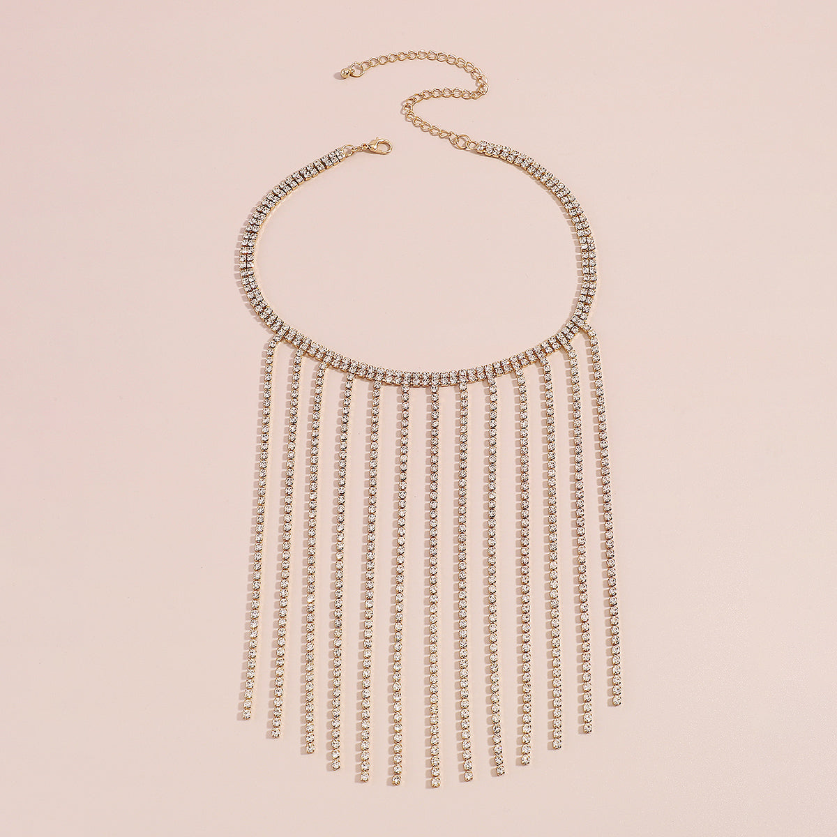 Cubic Zirconia and 18K Gold-Plated Tassel Choker, gold pendant necklace for women, everyday style, styled look