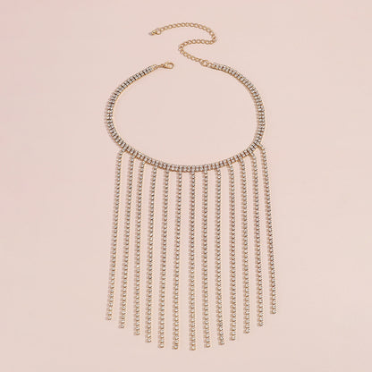 Cubic Zirconia and 18K Gold-Plated Tassel Choker, gold pendant necklace for women, everyday style, styled look