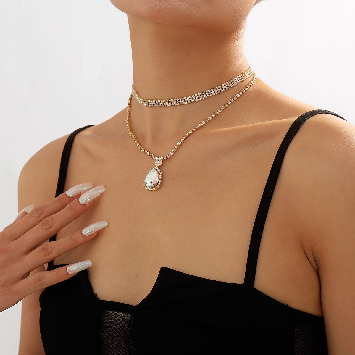 Cubic Zirconia & Colored Crystal Layered Pendant Necklace
