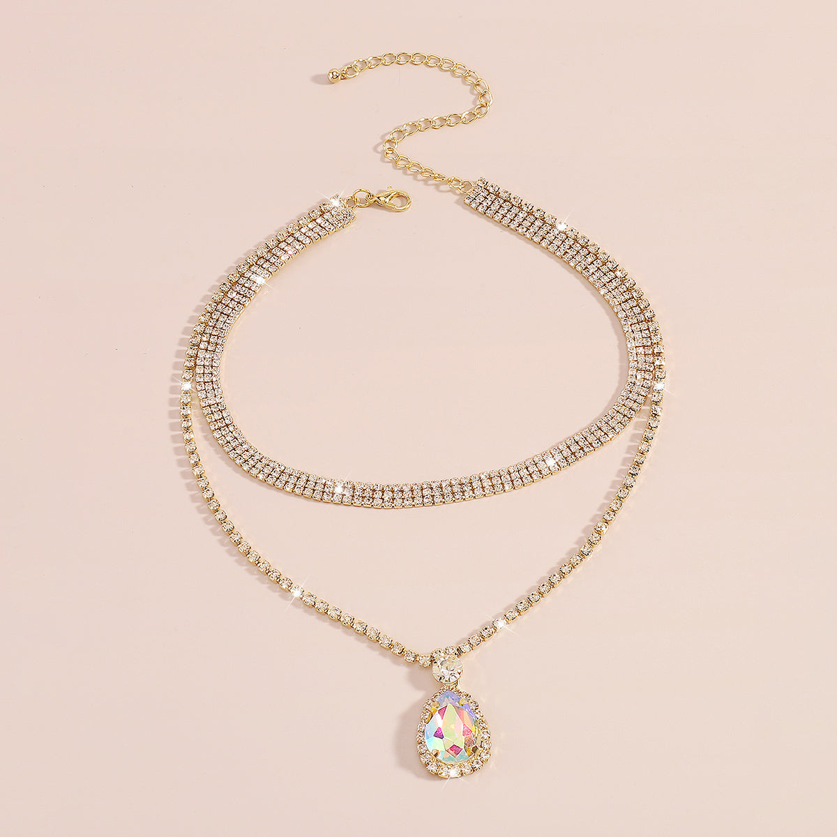 Cubic Zirconia & Colored Crystal Layered Pendant Necklace