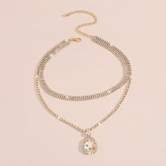Cubic Zirconia & Colored Crystal Layered Pendant Necklace