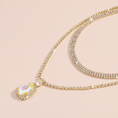 Cubic Zirconia & Colored Crystal Layered Pendant Necklace