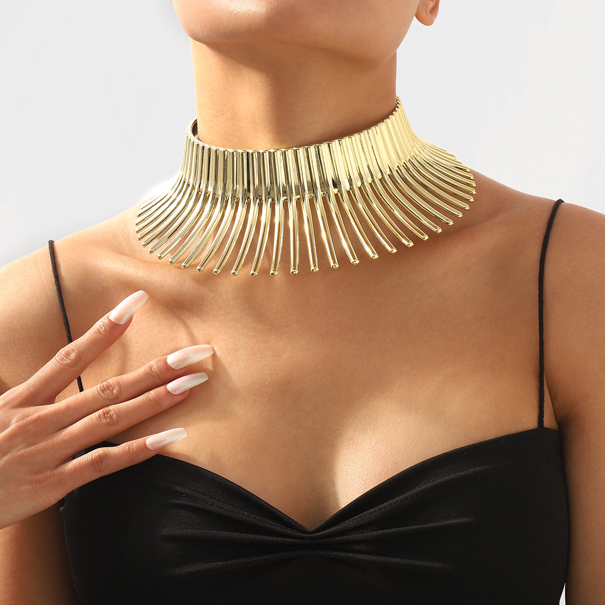 18K Gold-Plated Spike Choker, chunky gold choker necklace, dainty minimalist design, front view