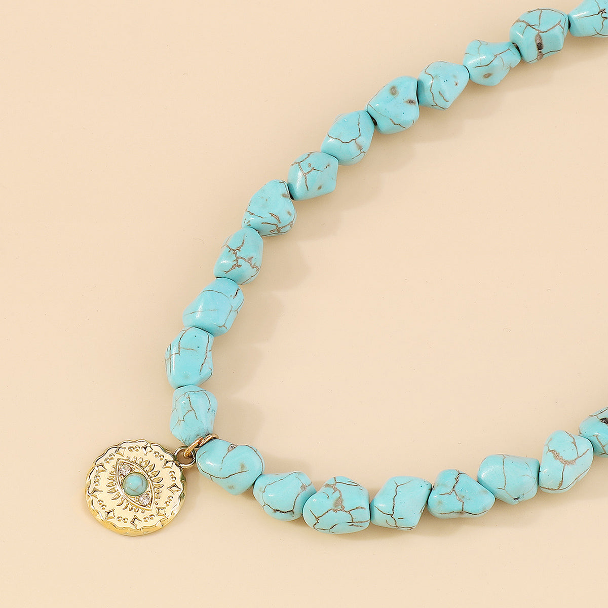 Turquoise and 18K Gold-Plated Eye Pendant Necklace, gold pendant necklace for women, everyday style, detail close-up