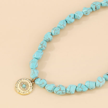 Turquoise and 18K Gold-Plated Eye Pendant Necklace, gold pendant necklace for women, everyday style, detail close-up
