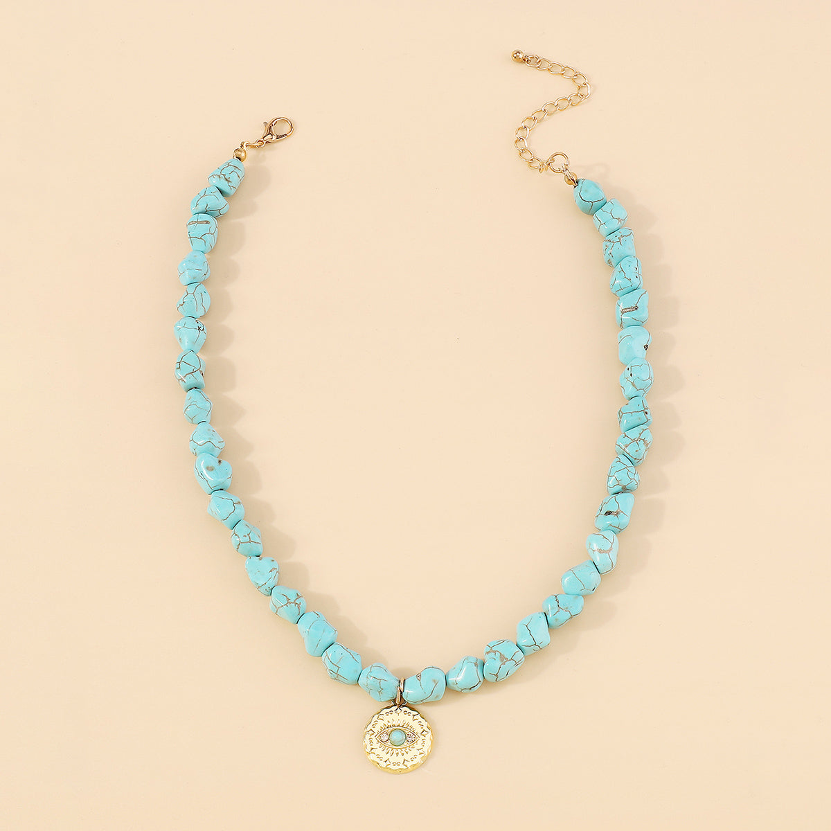Turquoise and 18K Gold-Plated Eye Pendant Necklace, gold pendant necklace for women, everyday style, lifestyle look