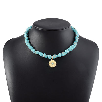 Turquoise and 18K Gold-Plated Eye Pendant Necklace, gold pendant necklace for women, everyday style, styled look