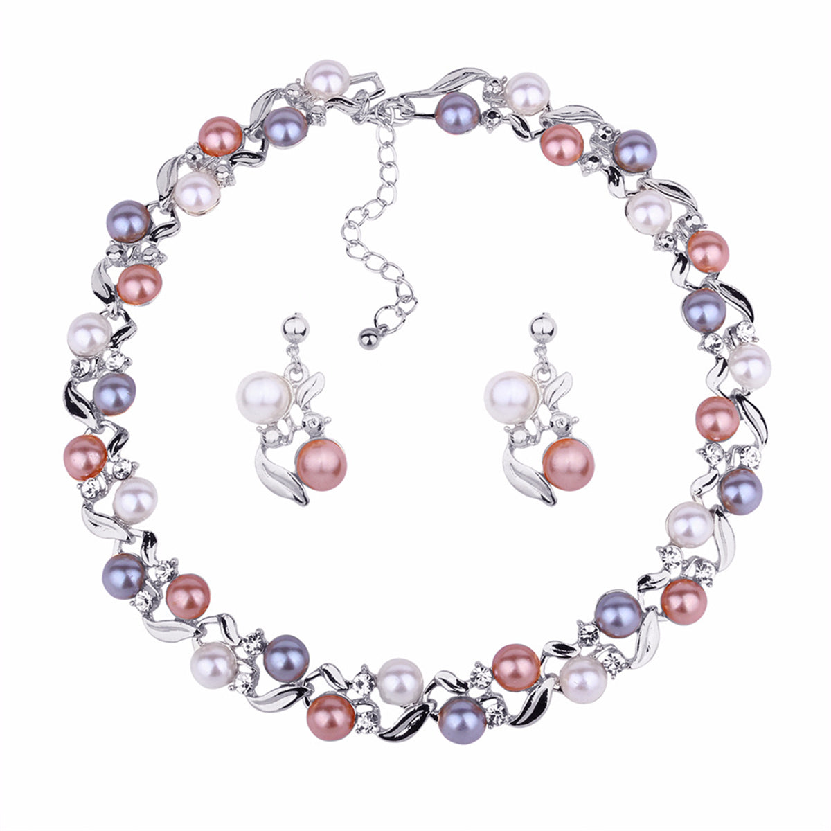 Pearl & Cubic Zirconia Silver-Plated Chain Necklace & Drop Earrings