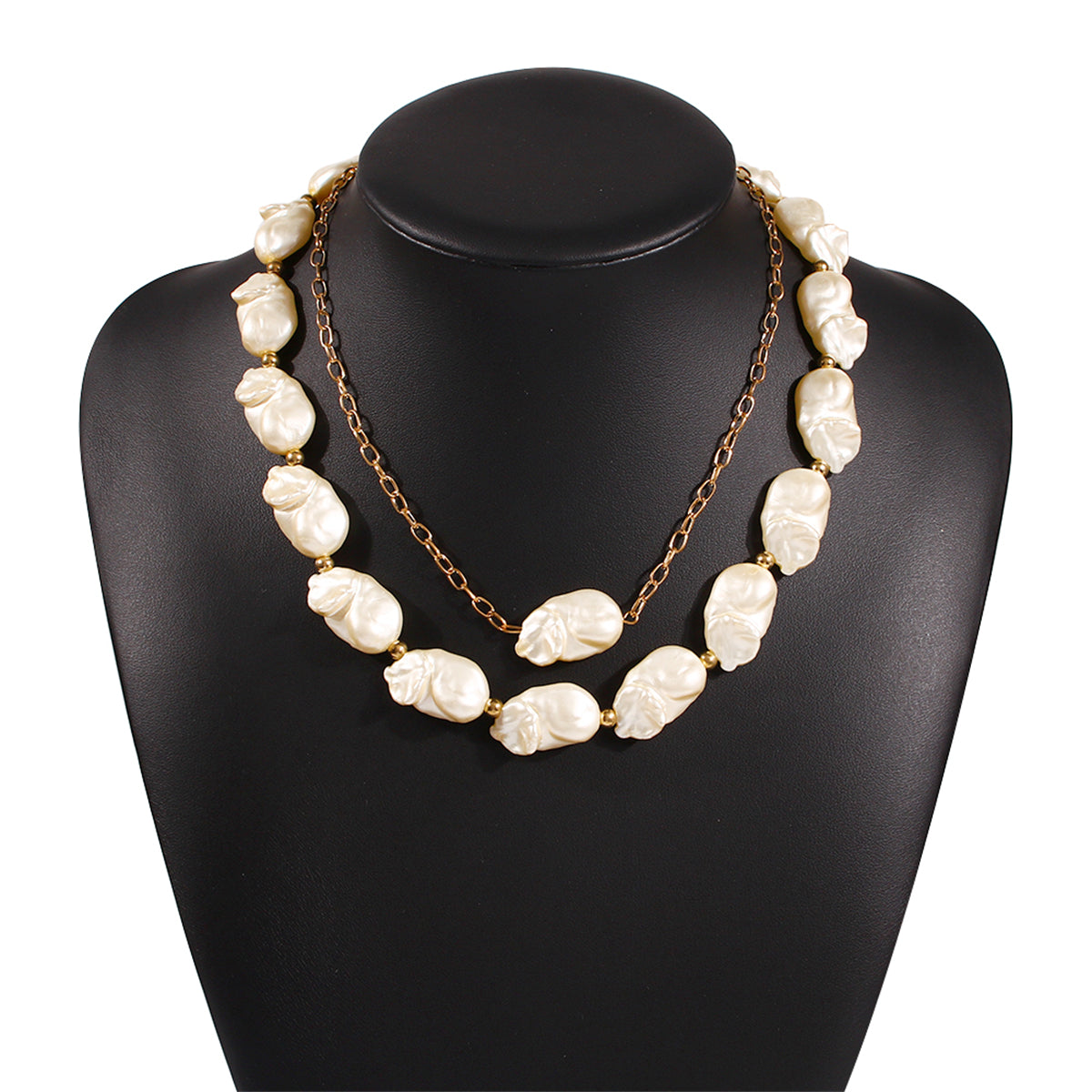 Pearl and 18K Gold-Plated Beaded Necklace Set, gold pendant necklace for women, botanical inspired, side view