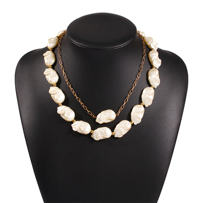 Pearl and 18K Gold-Plated Beaded Necklace Set, gold pendant necklace for women, botanical inspired, side view