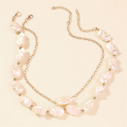 Pearl and 18K Gold-Plated Beaded Necklace Set, gold pendant necklace for women, botanical inspired, detail close-up