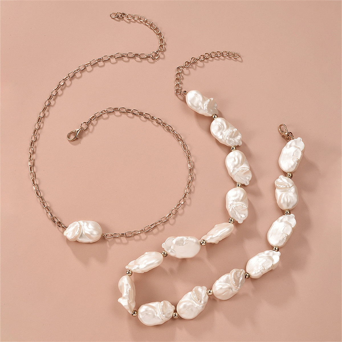 Pearl and 18K Gold-Plated Beaded Necklace Set, gold pendant necklace for women, botanical inspired, lifestyle look