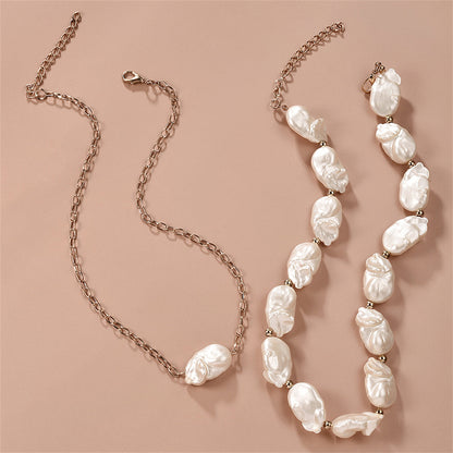 Pearl and 18K Gold-Plated Beaded Necklace Set, gold pendant necklace for women, botanical inspired, styled look