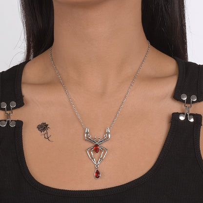 Red Crystal and Silver-Plated Spider Pendant Necklace, silver pendant necklace for women, everyday style, front view