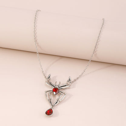 Red Crystal and Silver-Plated Spider Pendant Necklace, silver pendant necklace for women, everyday style, lifestyle look