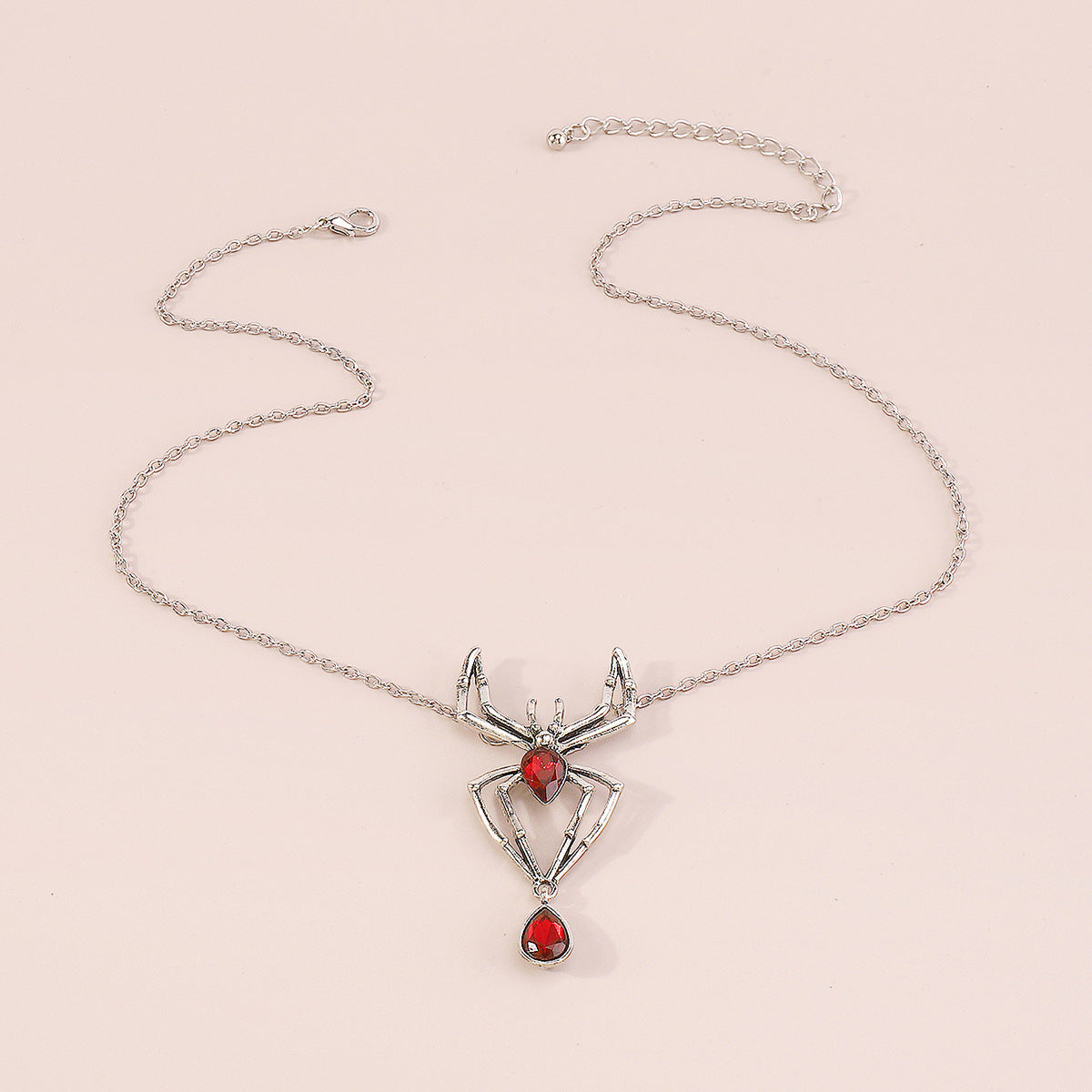 Red Crystal and Silver-Plated Spider Pendant Necklace, silver pendant necklace for women, everyday style, styled look