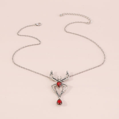 Red Crystal and Silver-Plated Spider Pendant Necklace, silver pendant necklace for women, everyday style, styled look