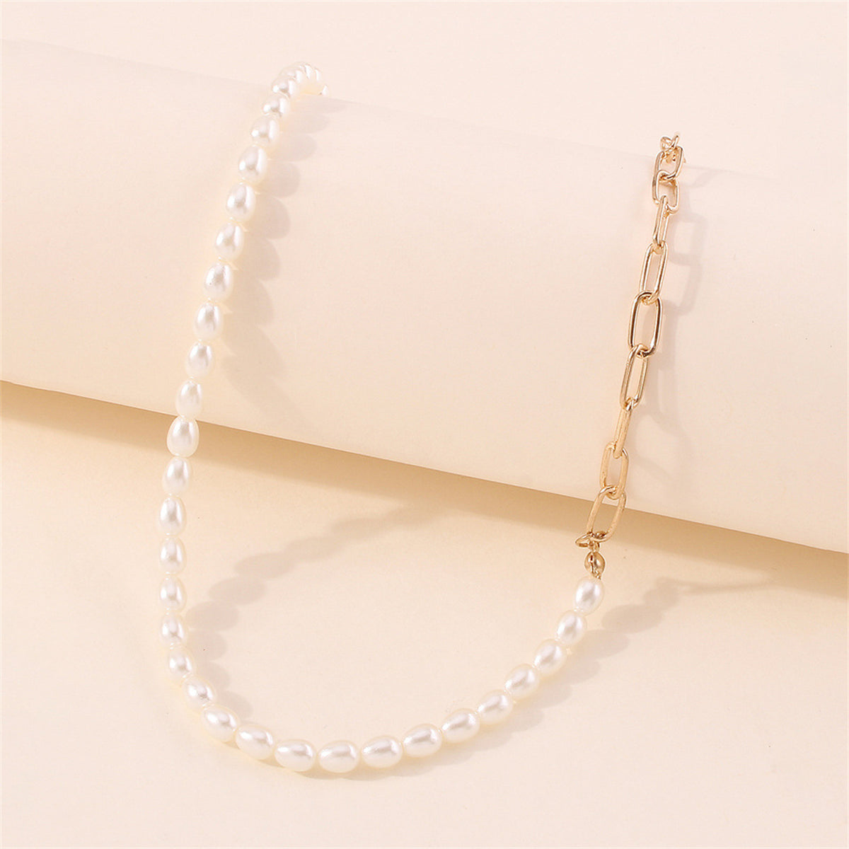 Pearl and 18K Gold-Plated Chain Necklace, gold pendant necklace for women, botanical inspired, lifestyle look