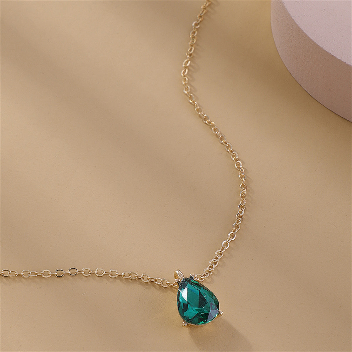 Green Crystal and 18K Gold-Plated Teardrop Pendant Necklace, gold pendant necklace for women, lifestyle look