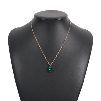Green Crystal and 18K Gold-Plated Teardrop Pendant Necklace, gold pendant necklace for women, styled look
