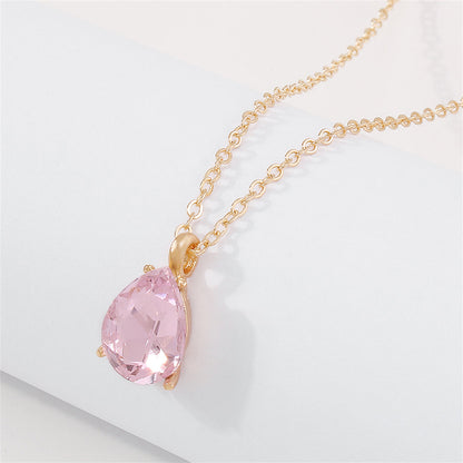 Pink Crystal and 18K Gold-Plated Teardrop Pendant Necklace, gold pendant necklace for women, front view