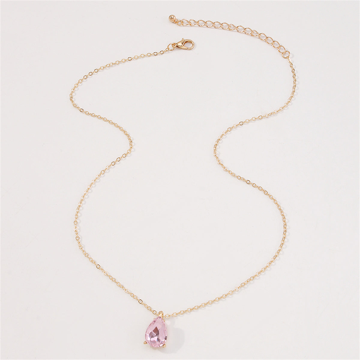 Pink Crystal and 18K Gold-Plated Teardrop Pendant Necklace, gold pendant necklace for women, lifestyle look