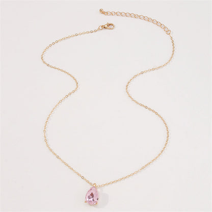 Pink Crystal and 18K Gold-Plated Teardrop Pendant Necklace, gold pendant necklace for women, lifestyle look