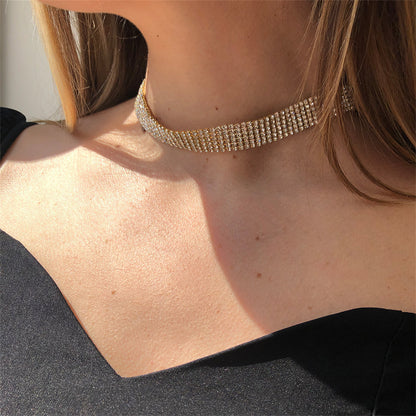Cubic Zirconia and 18K Gold-Plated Layered Choker, chunky gold choker necklace, dainty minimalist design, side view