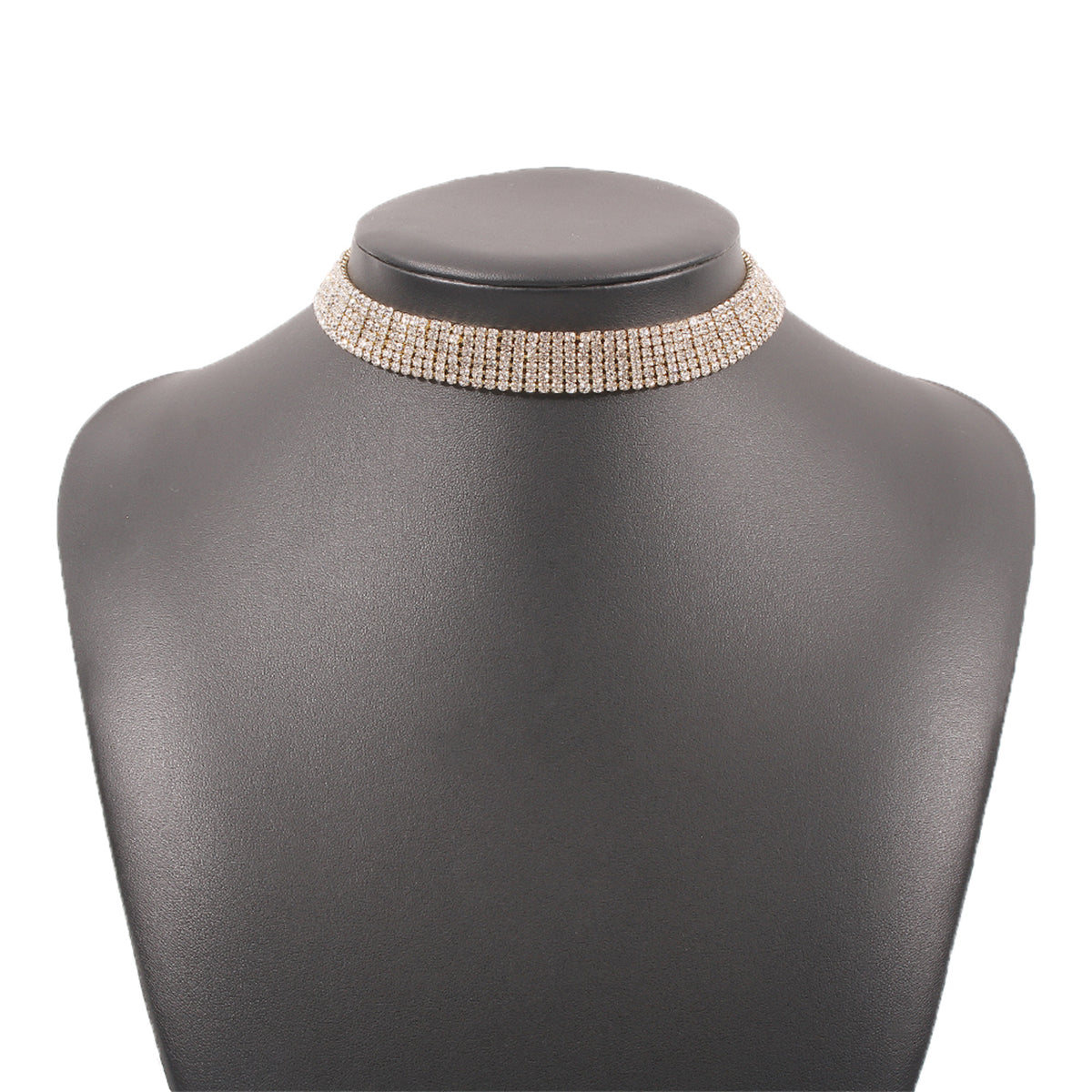 Cubic Zirconia and 18K Gold-Plated Layered Choker, chunky gold choker necklace, dainty minimalist design, detail close-up