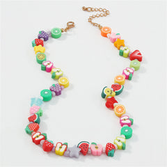 Green Howlite & Multicolor Polymer Clay 18K Gold-Plated Fruit Beaded Necklace