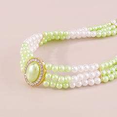 Light Green Pearl & Cubic Zirconia 18K Gold-Plated Oval Layered Choker Necklace