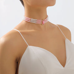 Pink Pearl & Cubic Zirconia 18K Gold-Plated Oval Layered Choker Necklace