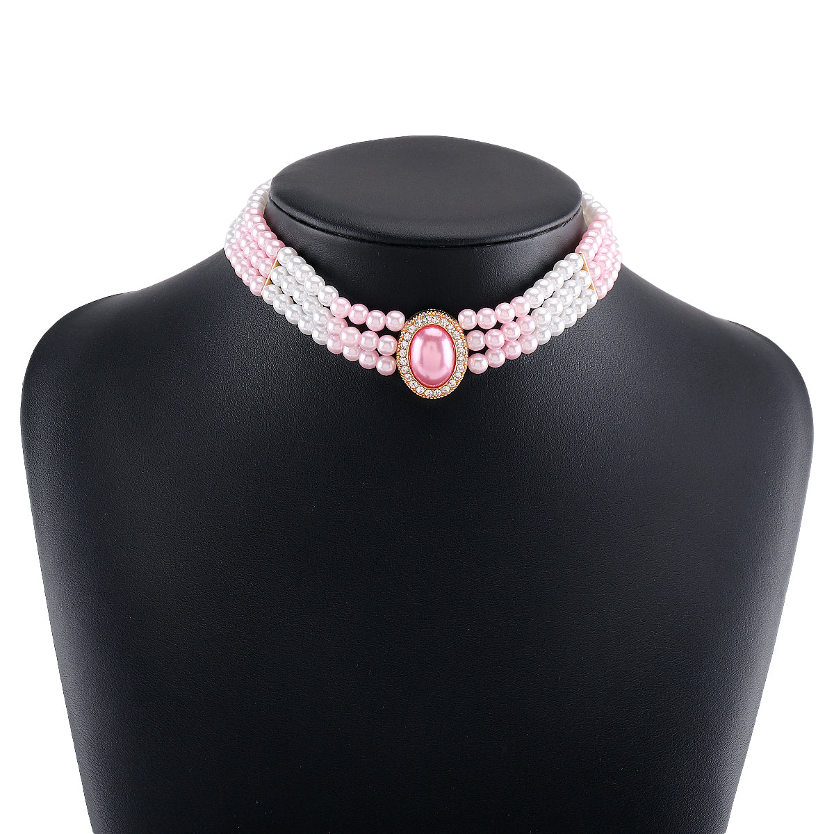 Pink Pearl & Cubic Zirconia 18K Gold-Plated Oval Layered Choker Necklace
