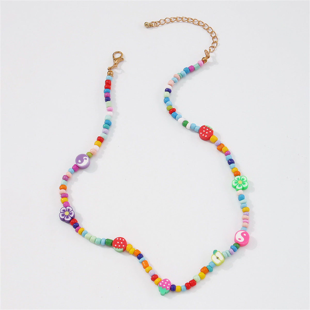 Multicolor Howlite & Polymer Clay 18K Gold-Plated Flower Fruit Bead Necklace