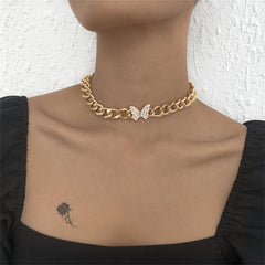 Cubic Zirconia & 18K Gold-Plated Curb Chain Butterfly Choker
