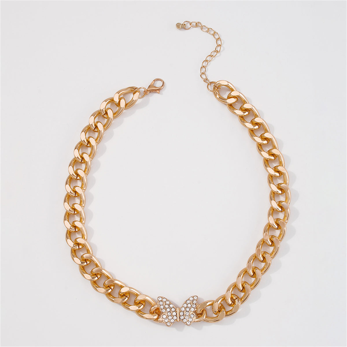 Cubic Zirconia and 18K Gold-Plated Curb Chain Butterfly Choker, chunky gold choker necklace, lifestyle look
